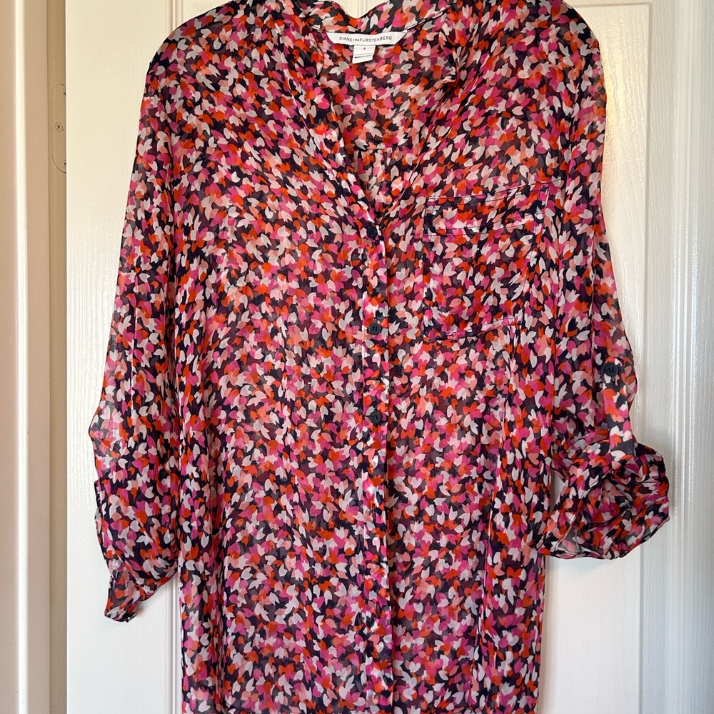 Diane vonFurstenberg silk sheer floral blouse